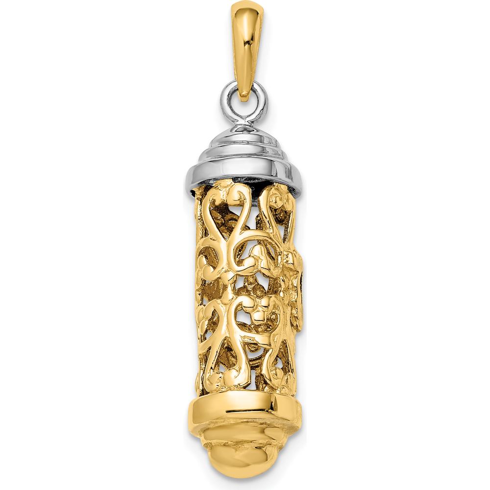 14K Two-Tone 3D Mezuzah Pendant with Polished Finish - 34mm Length by Oro Pregiato