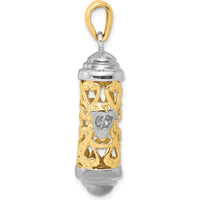 14K Two-Tone 3D Mezuzah Pendant with Polished Finish - 34mm Length by Oro Pregiato