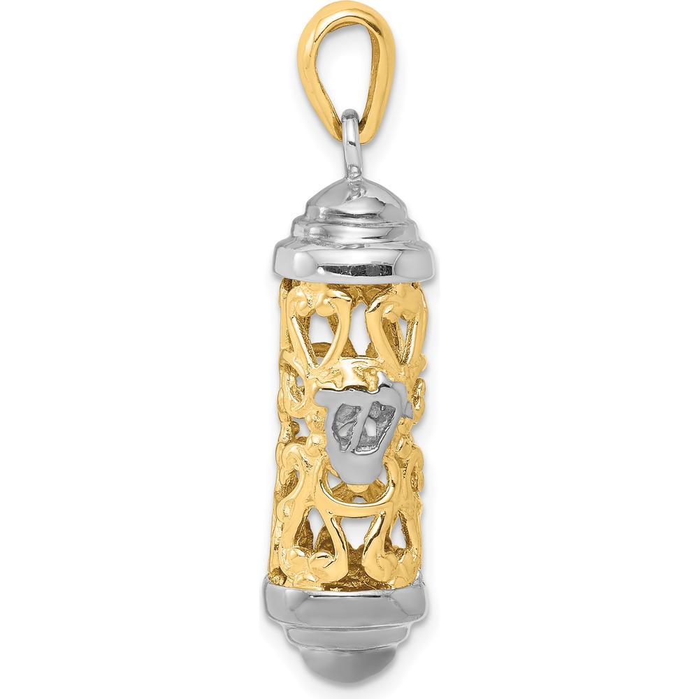 14K Two-Tone 3D Mezuzah Pendant with Polished Finish - 34mm Length by Oro Pregiato