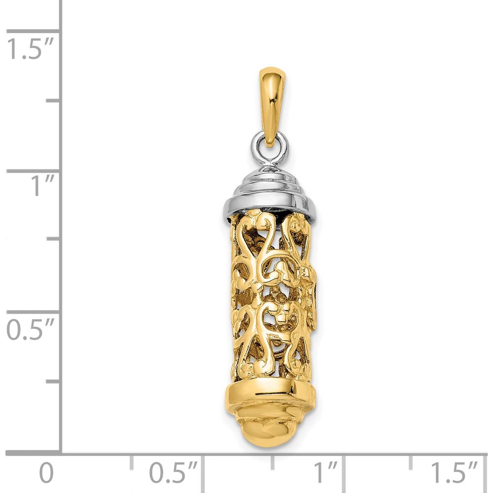 14K Two-Tone 3D Mezuzah Pendant with Polished Finish - 34mm Length by Oro Pregiato