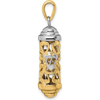 14K Two-Tone 3D Mezuzah Pendant with Polished Finish - 34mm Length by Oro Pregiato