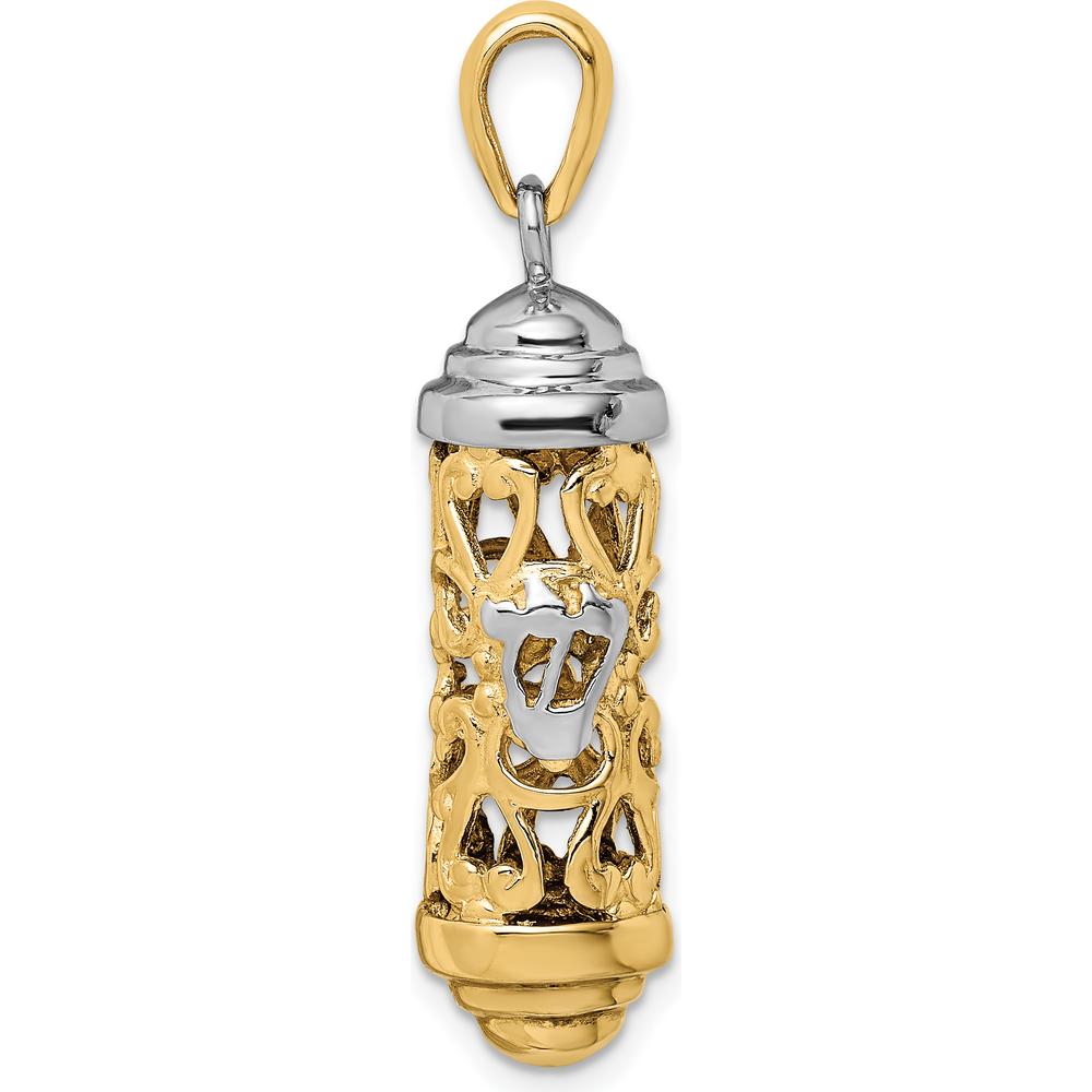 14K Two-Tone 3D Mezuzah Pendant with Polished Finish - 34mm Length by Oro Pregiato