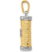 14K Two-Tone 3D Mezuzah Pendant with Shin Symbol - Textured Gold Charm by Oro Pregiato