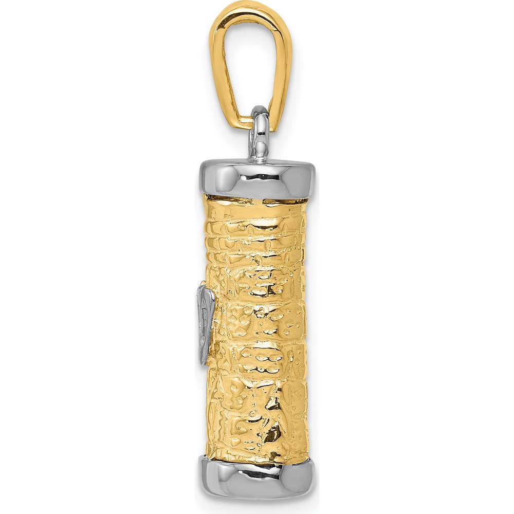 14K Two-Tone 3D Mezuzah Pendant with Shin Symbol - Textured Gold Charm by Oro Pregiato
