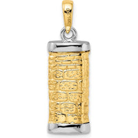 14K Two-Tone 3D Mezuzah Pendant with Shin Symbol - Textured Gold Charm by Oro Pregiato