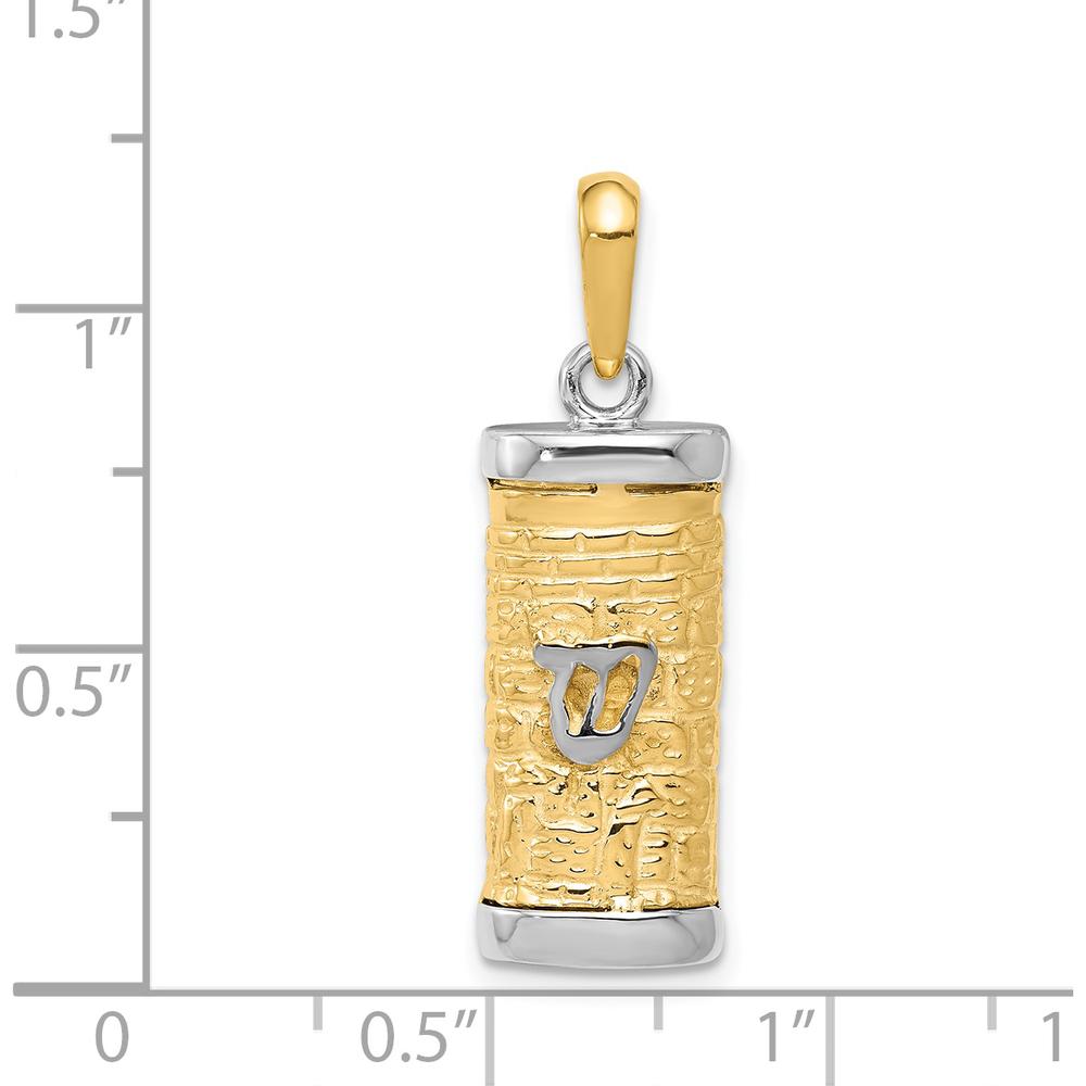 14K Two-Tone 3D Mezuzah Pendant with Shin Symbol - Textured Gold Charm by Oro Pregiato