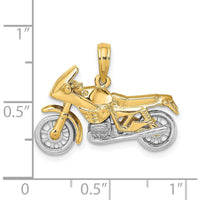14K Two-Tone 3D Motorcycle Pendant with Moveable Wheels - 15.5mm Length by Oro Pregiato