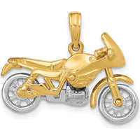 14K Two-Tone 3D Motorcycle Pendant with Moveable Wheels - 15.5mm Length by Oro Pregiato