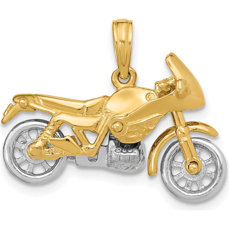 14K Two-Tone 3D Motorcycle Pendant with Moveable Wheels - 15.5mm Length by Oro Pregiato