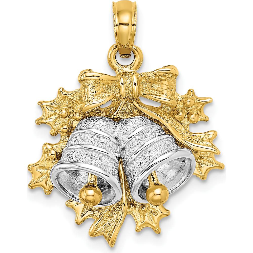 14K Two-Tone 3D Moveable Christmas Bells and Holly Charm by Oro Pregiato