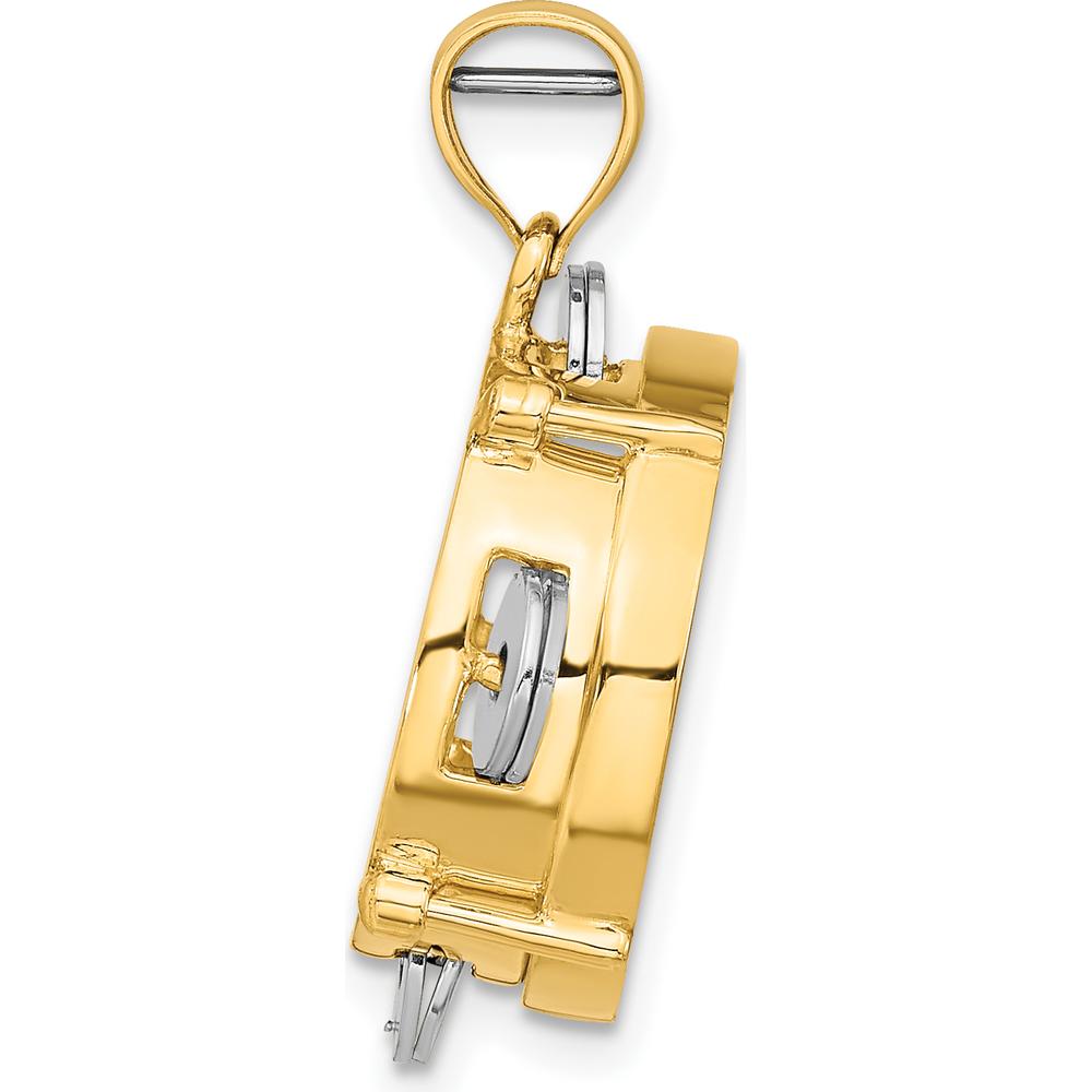14K Two-Tone 3D Tambourine Pendant with Moveable Jingles and Mother of Pearl Gemstone by Oro Pregiato