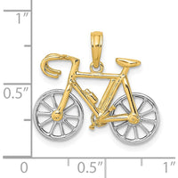 14K Two-Tone 3D Ten Speed Bicycle Charm with Moveable Wheels - 15.4mm Length, 22.9mm Width by Oro Pregiato