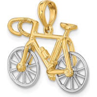 14K Two-Tone 3D Ten Speed Bicycle Charm with Moveable Wheels - 15.4mm Length, 22.9mm Width by Oro Pregiato