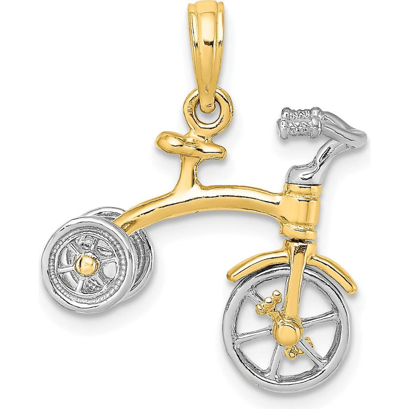 14K Two-Tone 3D Tricycle with Moveable Handlebars and Wheels Charm by Oro Pregiato