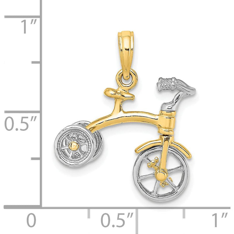 14K Two-Tone 3D Tricycle with Moveable Handlebars and Wheels Charm by Oro Pregiato