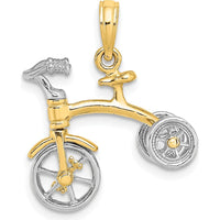 14K Two-Tone 3D Tricycle with Moveable Handlebars and Wheels Charm by Oro Pregiato