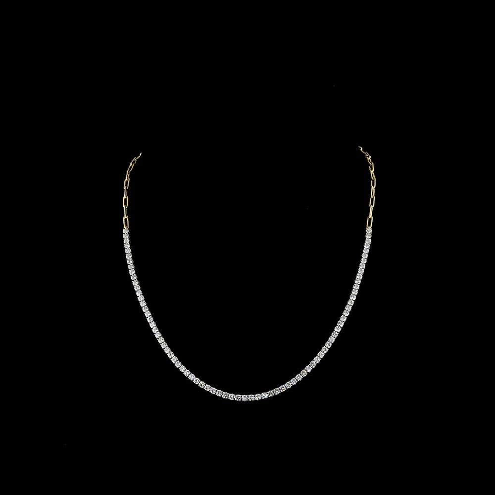 14K Two Tone 4.49 Carats Total Weight Round Lab Diamond Tennis Necklace with 77 Prong Set Stones - E-F Color VS Clarity - Covaloro Fine Jewelry