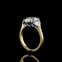 14K Two Tone 4.52 Carat Three Stone Ring with Oval Cut Lab Diamond and Half-Moon Side Stones - IGI Certified D VVS2 - Covaloro Fine Jewelry