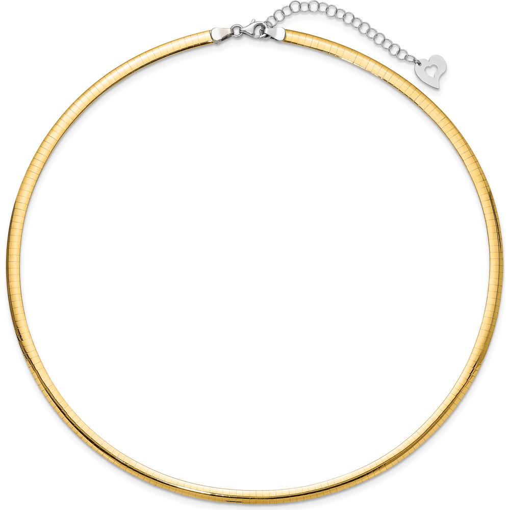 14K Two-Tone 4mm Lightweight Reversible Omega Necklace with 2" Heart Chain Extender by 0