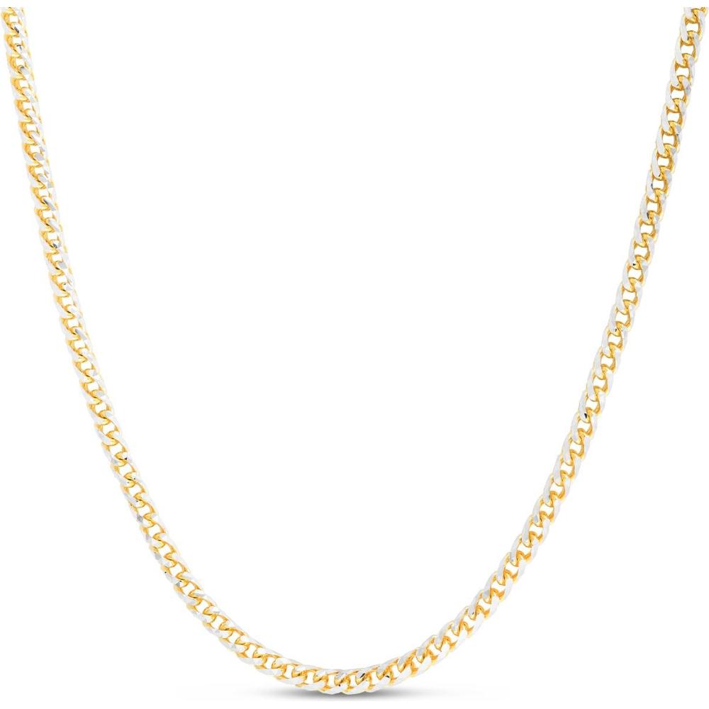14K Two-Tone 4mm Round Pave Franco Chain Necklace - 22" Polished Finish by Orozza Fine Jewelry