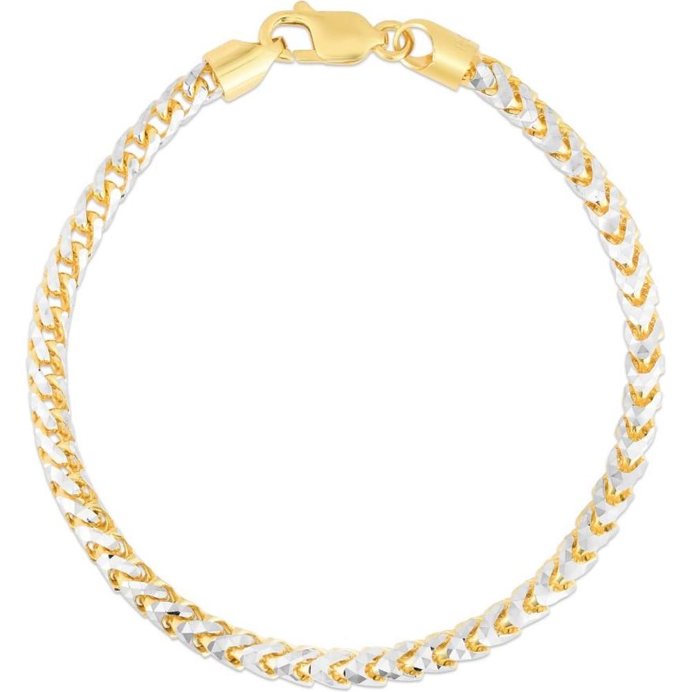 14K Two-Tone 4mm Round Pave Franco Chain Necklace - 22" Polished Finish by Orozza Fine Jewelry