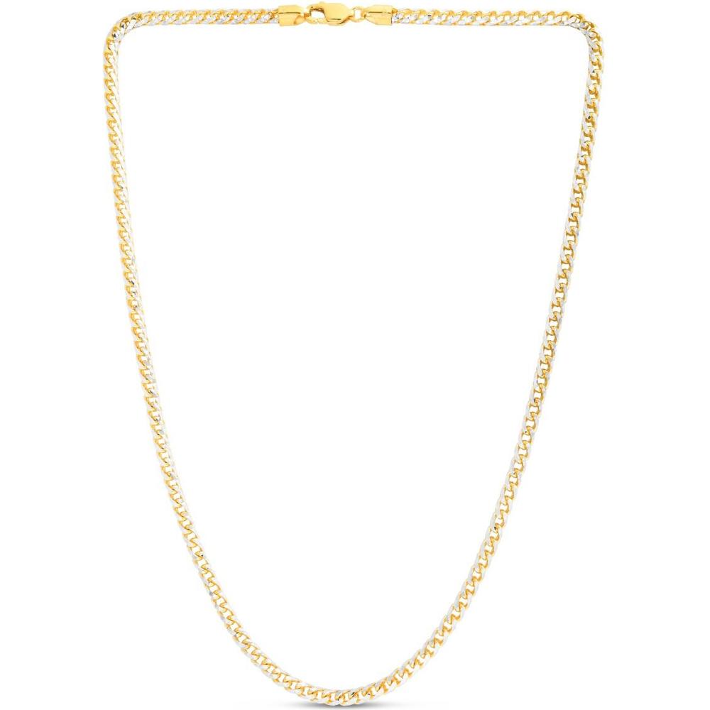 14K Two-Tone 4mm Round Pave Franco Chain Necklace - 22" Polished Finish by Orozza Fine Jewelry