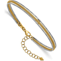 14K Two-Tone 5mm Textured Woven Flexible Bangle Bracelet with 1.25" Extender by 0