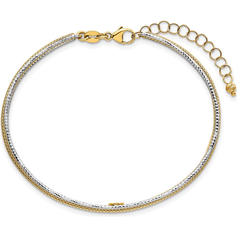 14K Two-Tone 5mm Textured Woven Flexible Bangle Bracelet with 1.25" Extender by 0