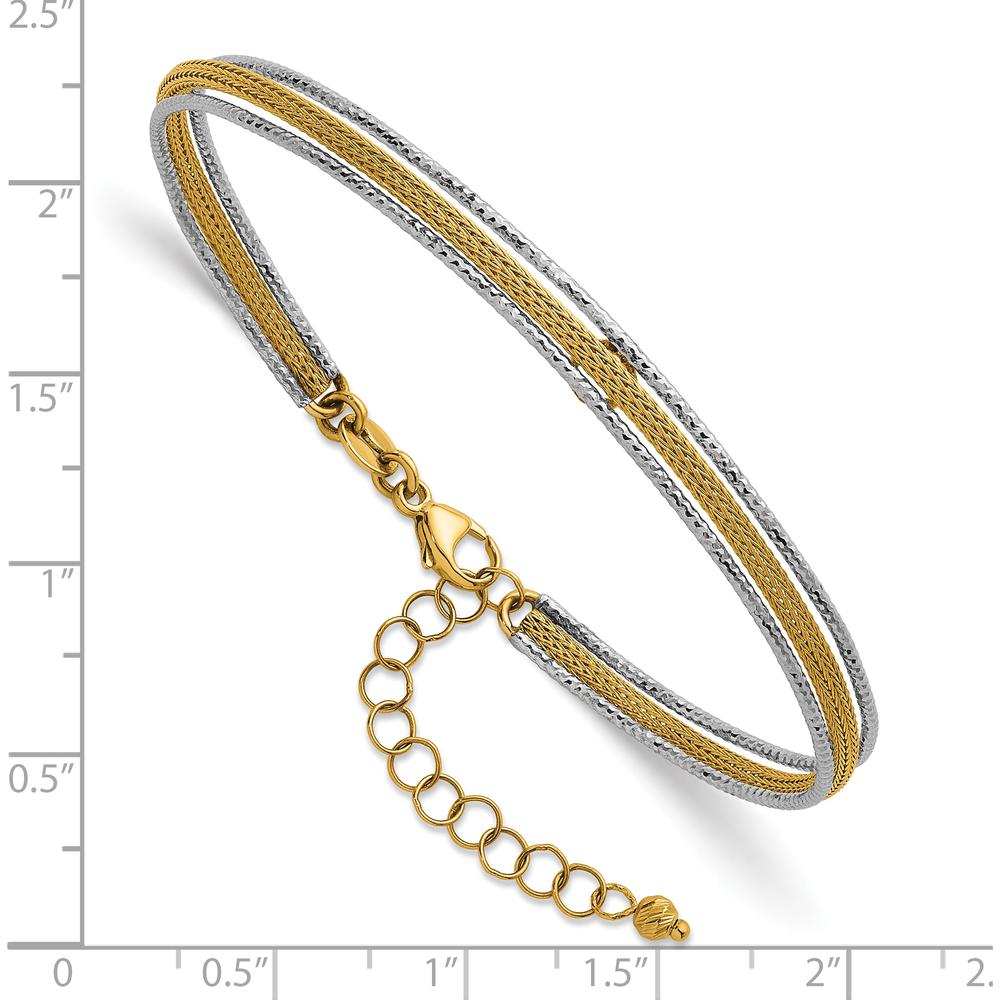 14K Two-Tone 5mm Textured Woven Flexible Bangle Bracelet with 1.25" Extender by 0