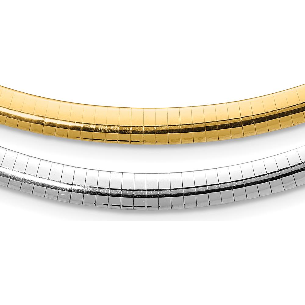 14K Two-Tone 6mm Lightweight Reversible Omega Necklace with 2" Heart Chain Extender by 0