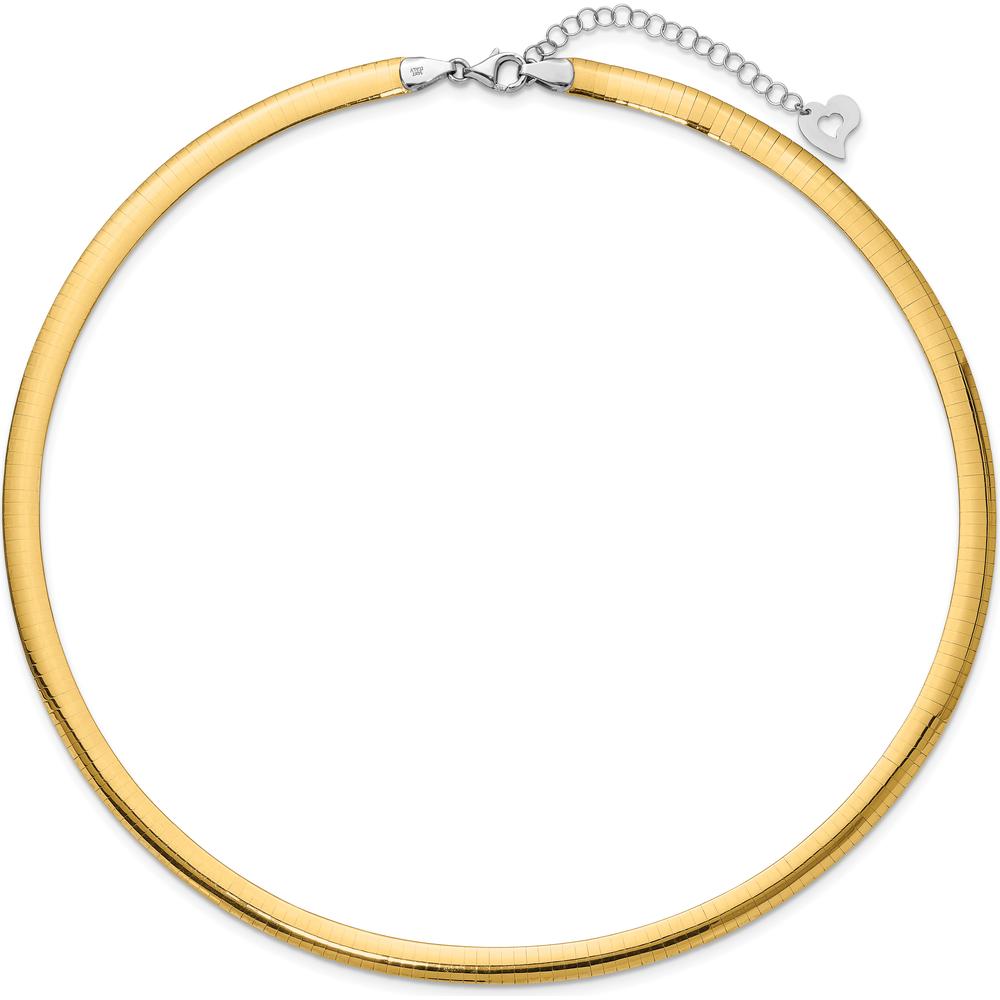 14K Two-Tone 6mm Lightweight Reversible Omega Necklace with 2" Heart Chain Extender by 0