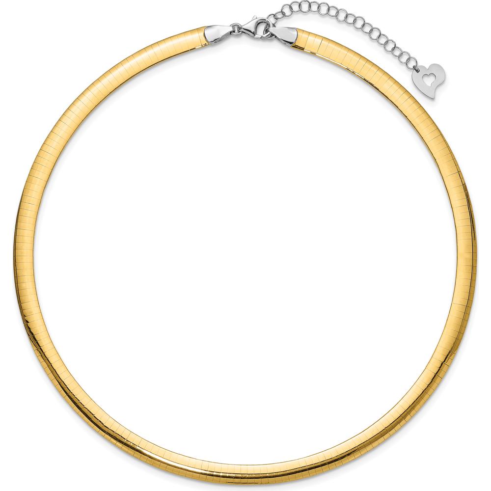 14K Two-Tone 6mm Lightweight Reversible Omega Necklace with 2-Inch Heart Chain Extender by 0