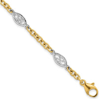 14K Two-Tone 7.25" Fancy Cable Chain Bracelet with Polished Filigree Oval Links - 6.5mm Width by 0