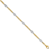 14K Two-Tone 7.25" Fancy Cable Chain Bracelet with Polished Filigree Oval Links - 6.5mm Width by 0
