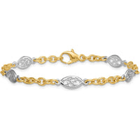 14K Two-Tone 7.25" Fancy Cable Chain Bracelet with Polished Filigree Oval Links - 6.5mm Width by 0