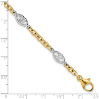 14K Two-Tone 7.25" Fancy Cable Chain Bracelet with Polished Filigree Oval Links - 6.5mm Width by 0