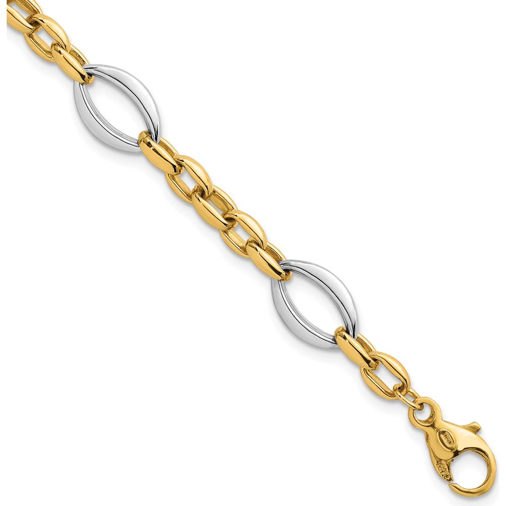 14K Two-Tone 7.25" Oval and Cable Link Bracelet with Polished Finish - 8.6mm by 0