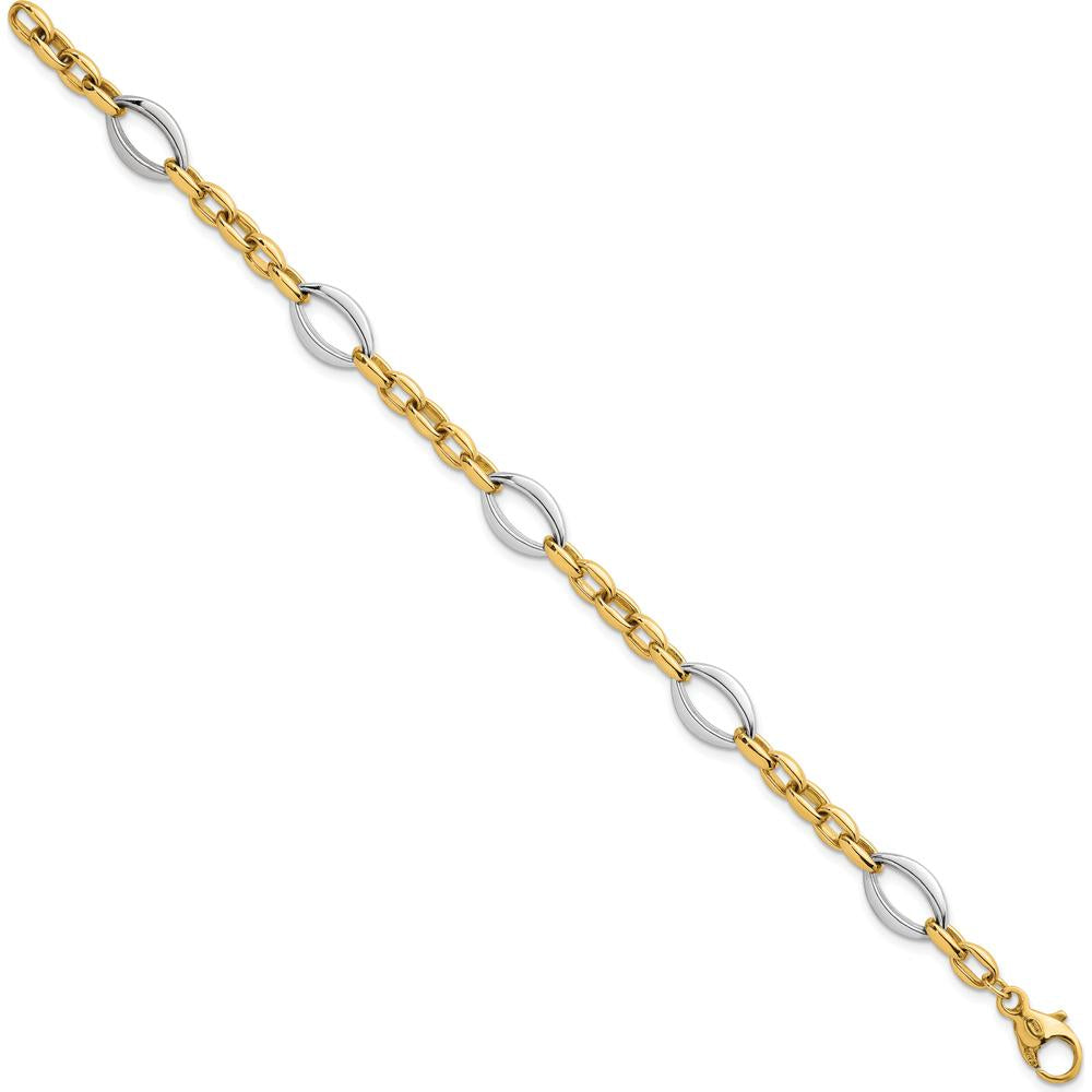 14K Two-Tone 7.25" Oval and Cable Link Bracelet with Polished Finish - 8.6mm by 0