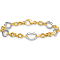 14K Two-Tone 7.25" Oval and Cable Link Bracelet with Polished Finish - 8.6mm by 0