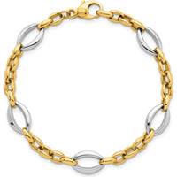 14K Two-Tone 7.25" Oval and Cable Link Bracelet with Polished Finish - 8.6mm by 0