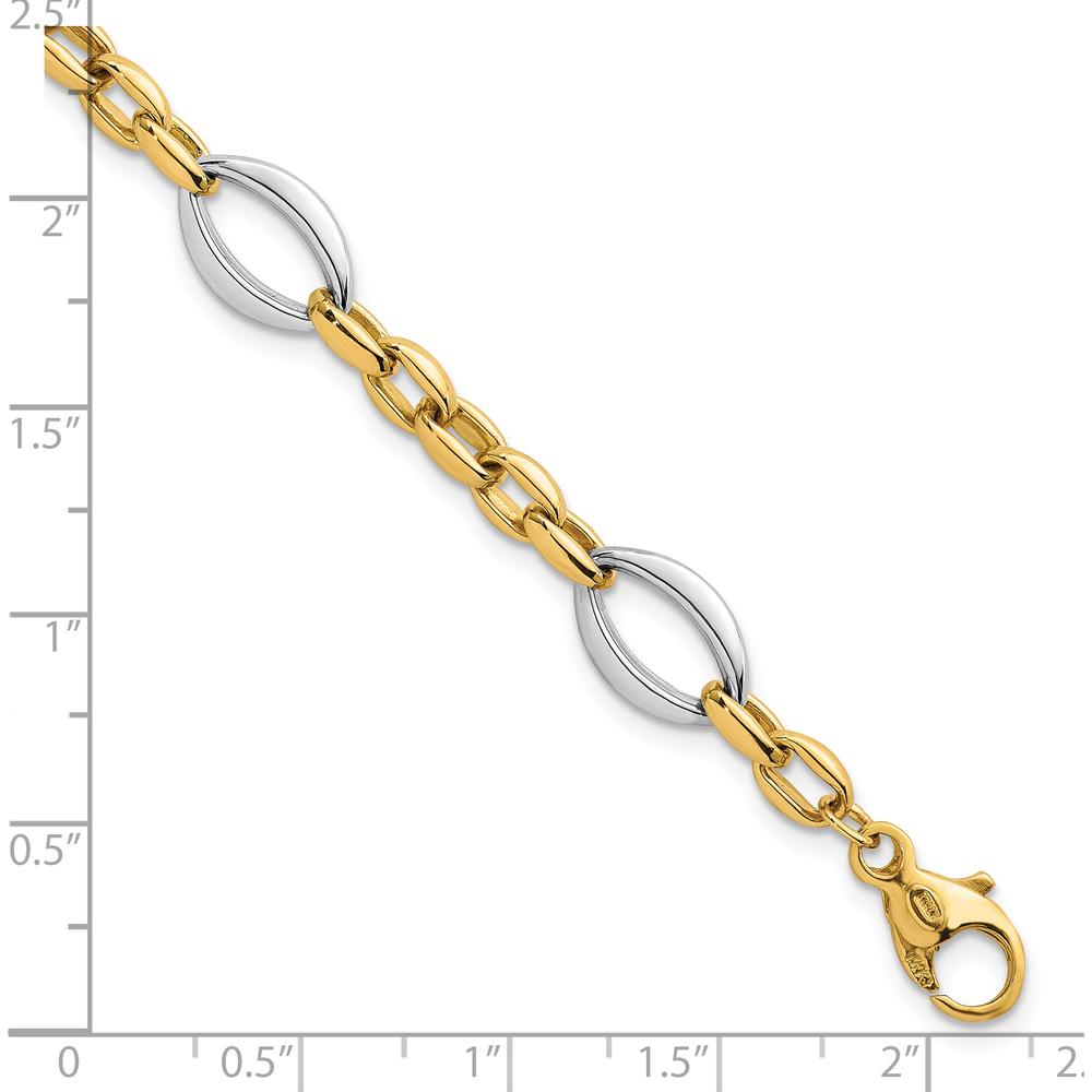 14K Two-Tone 7.25" Oval and Cable Link Bracelet with Polished Finish - 8.6mm by 0