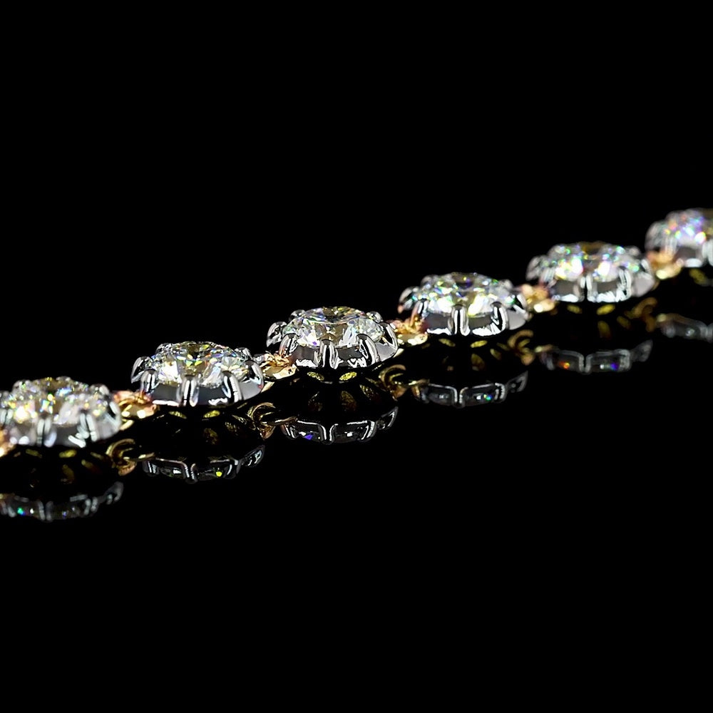 14K Two Tone 7.5" Station Bracelet with 27 Round Brilliant Cut Lab Diamonds - 3.98 Carat Total Weight, E-F Color VS Clarity - Covaloro Fine Jewelry