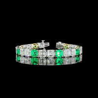 14K Two Tone 7.5" Tennis Bracelet with Asscher Cut Lab Diamonds and Baguette Accents - 33.47 Carat Total Gem Weight - Covaloro Fine Jewelry