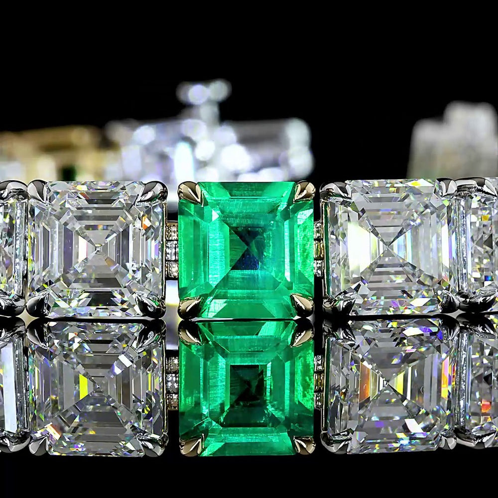 14K Two Tone 7.5" Tennis Bracelet with Asscher Cut Lab Diamonds and Baguette Accents - 33.47 Carat Total Gem Weight - Covaloro Fine Jewelry
