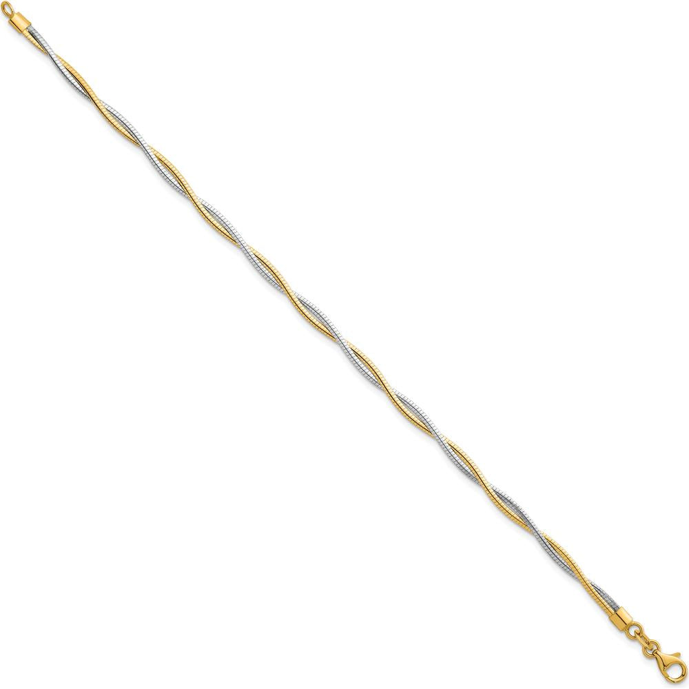 14K Two-Tone 7.5" Twisted Omega Polished Gold Bracelet by 0