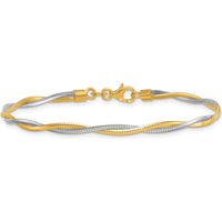 14K Two-Tone 7.5" Twisted Omega Polished Gold Bracelet by 0