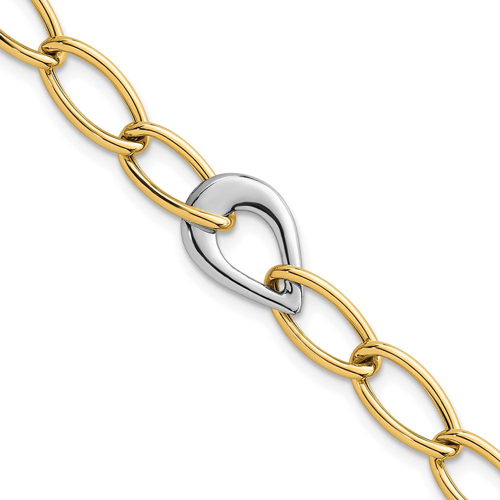 14K Two Tone 7.75" Fancy Curb Link Bracelet with Polished Teardrop Accent by 0