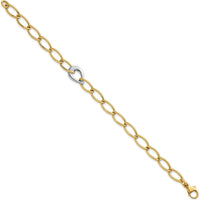 14K Two Tone 7.75" Fancy Curb Link Bracelet with Polished Teardrop Accent by 0