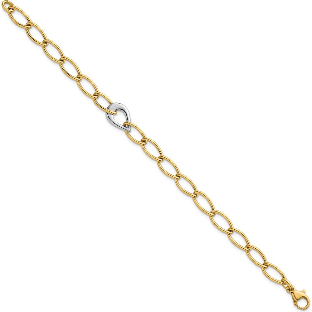 14K Two Tone 7.75" Fancy Curb Link Bracelet with Polished Teardrop Accent by 0