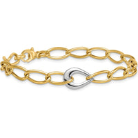 14K Two Tone 7.75" Fancy Curb Link Bracelet with Polished Teardrop Accent by 0